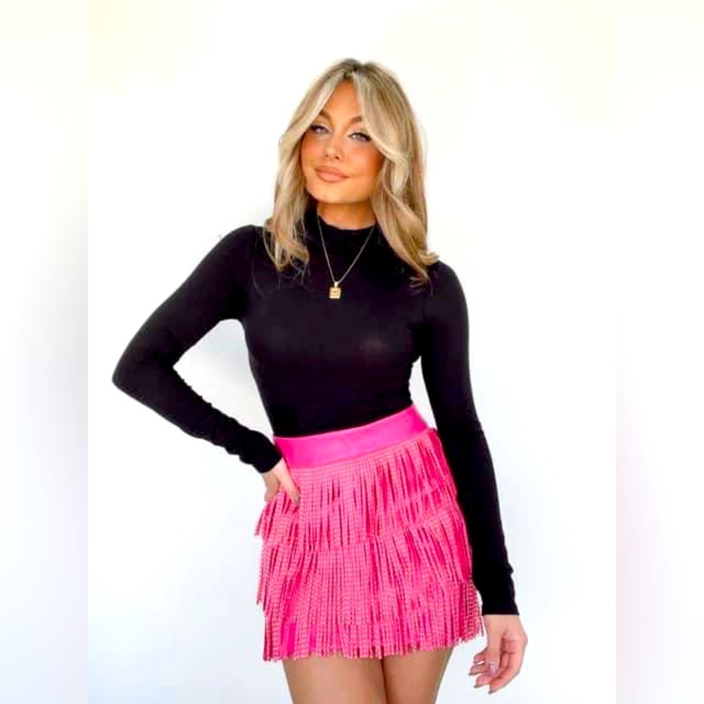 Fringe Pink Skirt with rhinestone detail